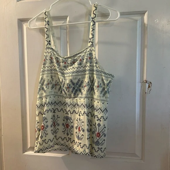 Anthropologie Cream Embroidered Tie-Front Camisole with Blue and Red Accents - Picture 2 of 2